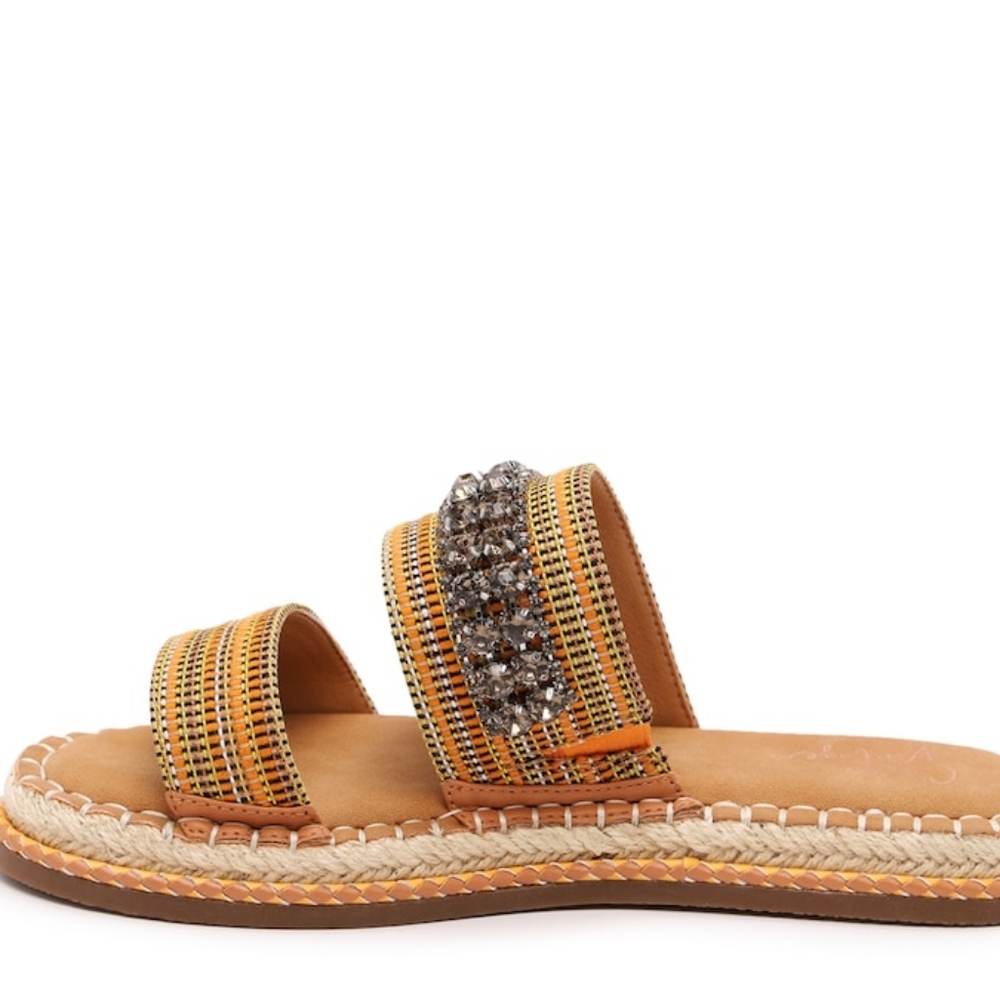 Crown vintage rhinestone slip on espadrilles, 8, yellow/ orange - Picture 3 of 12